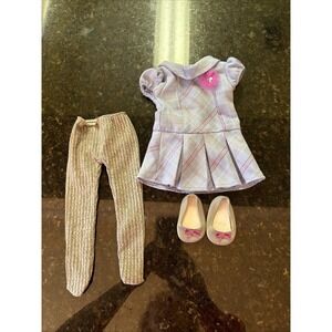 American Girl Sweet School Dress And Shoes Blue Pink Plaid 18 In Doll Clothes